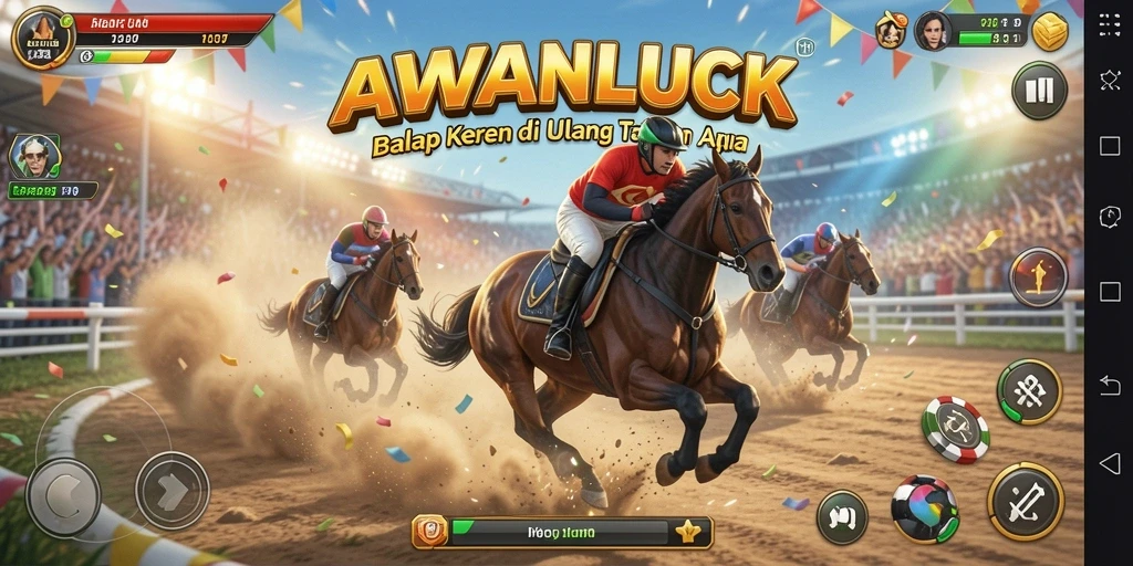Tampilan gameplay balapan mendebarkan di AWANLUCK.