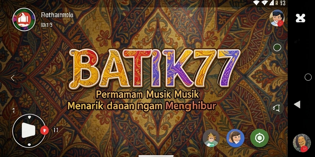 Screenshot utama BATIK77 menampilkan gameplay seru dan alat musik tradisional.