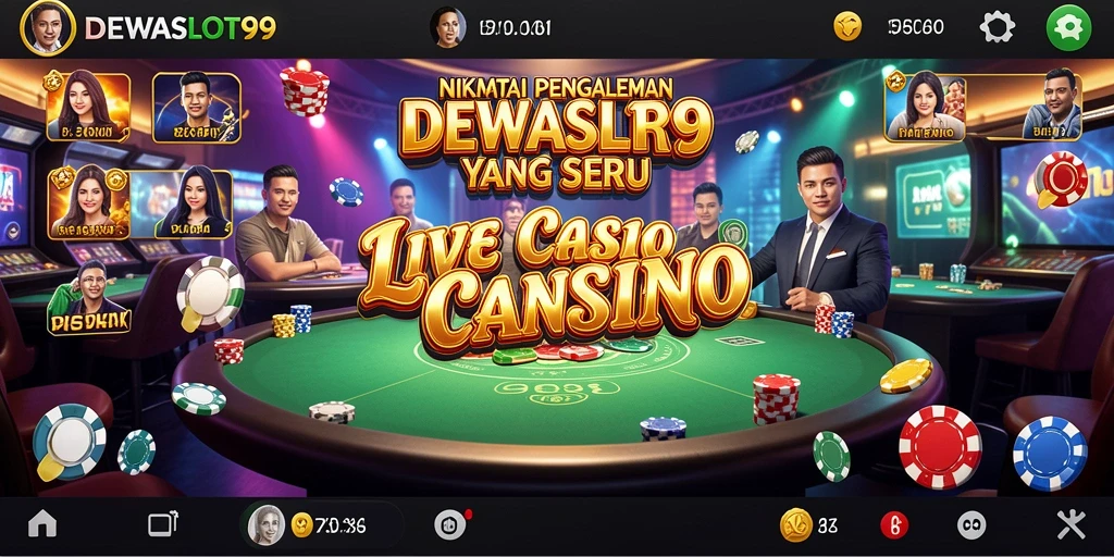 Tampilan gameplay DEWASLOT99 dengan dealer langsung di meja kasino.