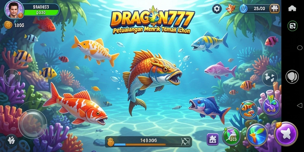 Tampilan gameplay seru dari DRAGON777 dalam menembak ikan.