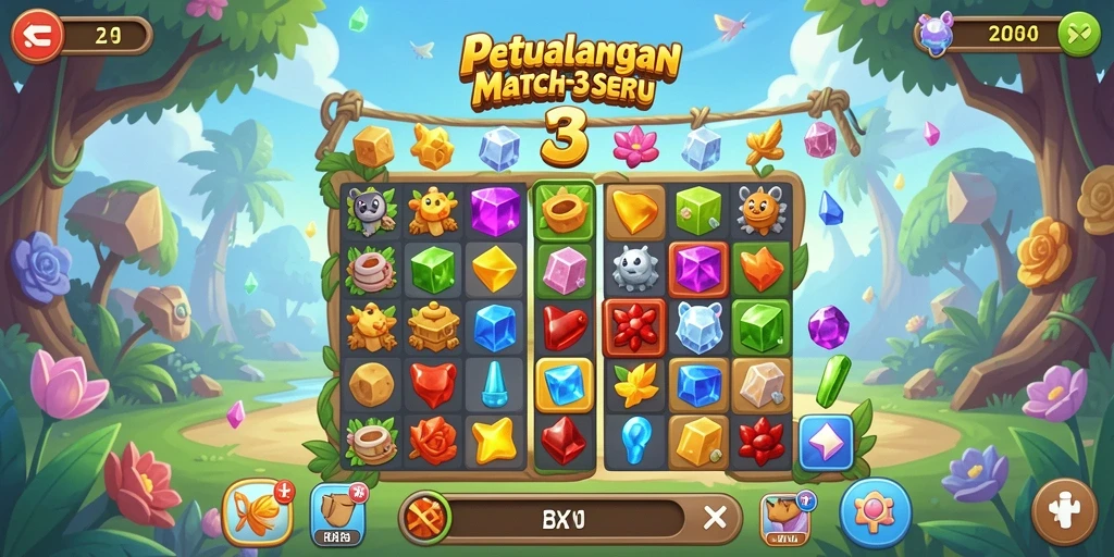 Screenshot DY01 menampilkan gameplay Match-3 yang menyenangkan dan seru.