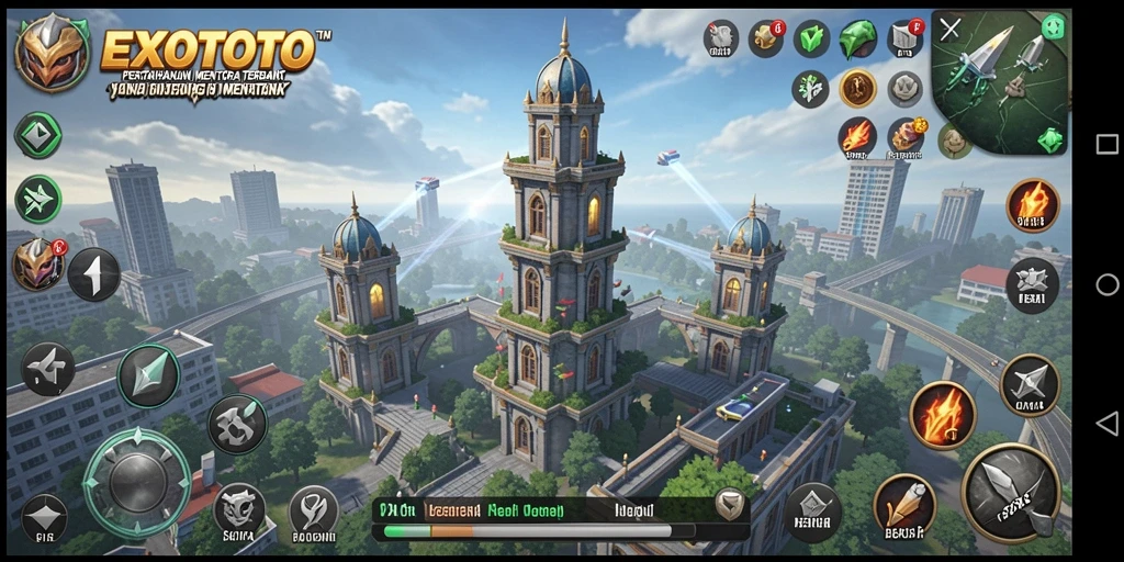 Tampilan aksi menegangkan dalam gameplay Tower Defense EXOTOTO.