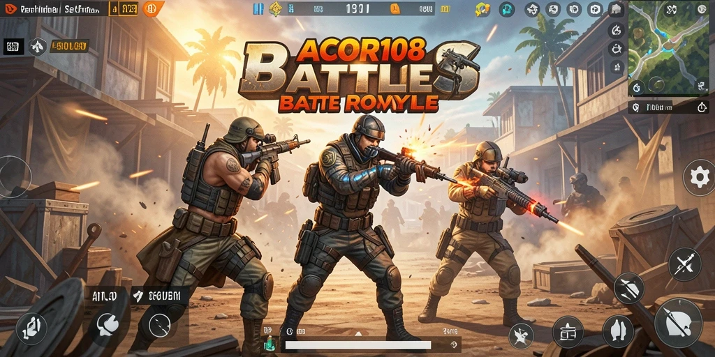 Tangkapan layar GACOR108 menunjukkan aksi pertempuran intens dalam mode Battle Royale.