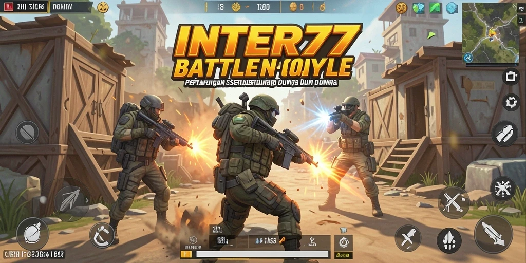 Screenshot INTER77 menampilkan gameplay Battle Royale yang intens.