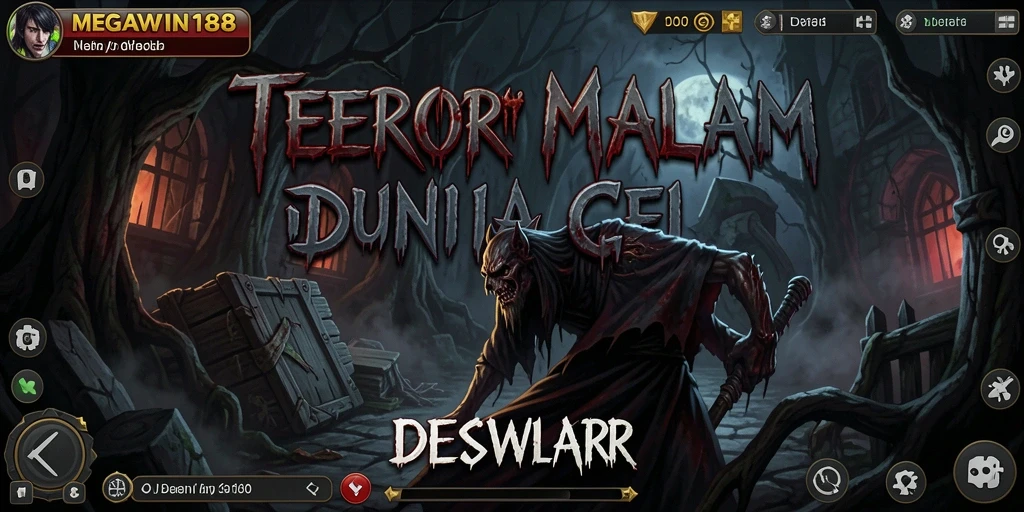Gameplay mencekam MEGAWIN188 dengan suasana gelap dan makhluk menyeramkan.