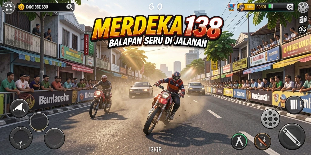 Tampilan gameplay seru dalam balapan jalanan MERDEKA138.