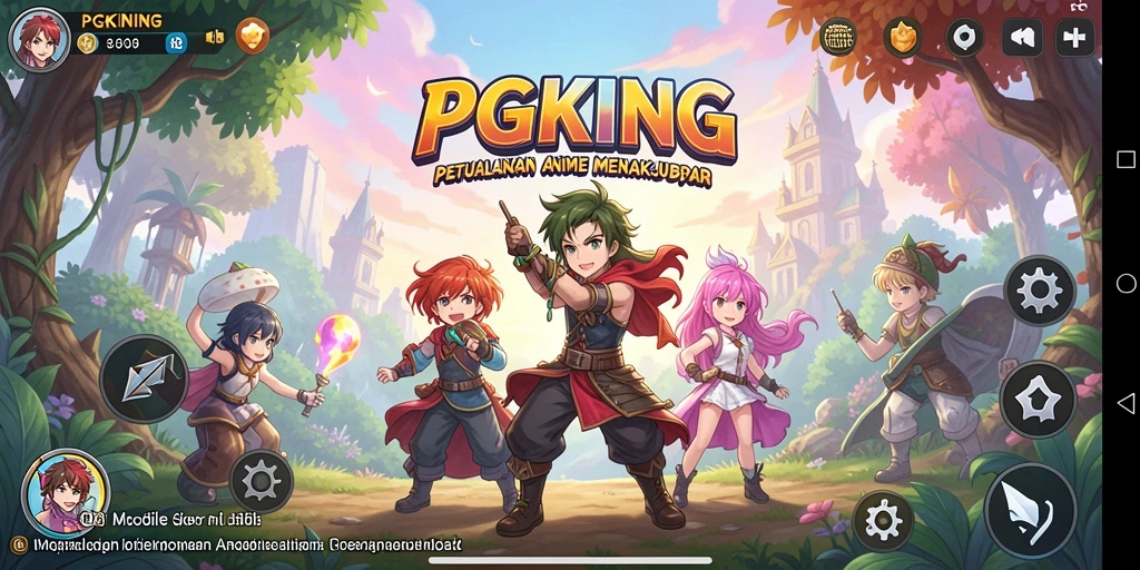 Tampilan gameplay PGKING dengan karakter Anime yang dinamis dan grafis menarik.