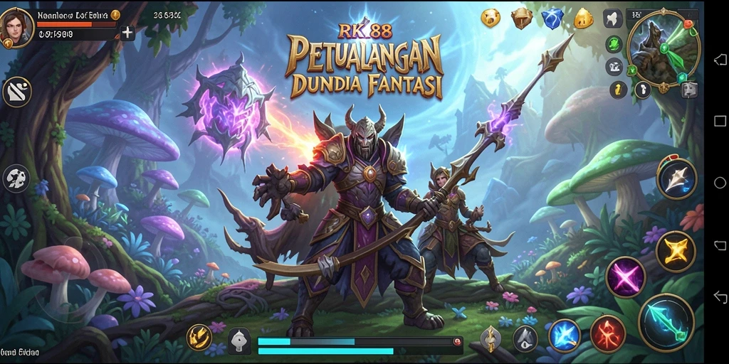 Screenshot gameplay RK88 menampilkan karakter beraksi di dunia fantasi.