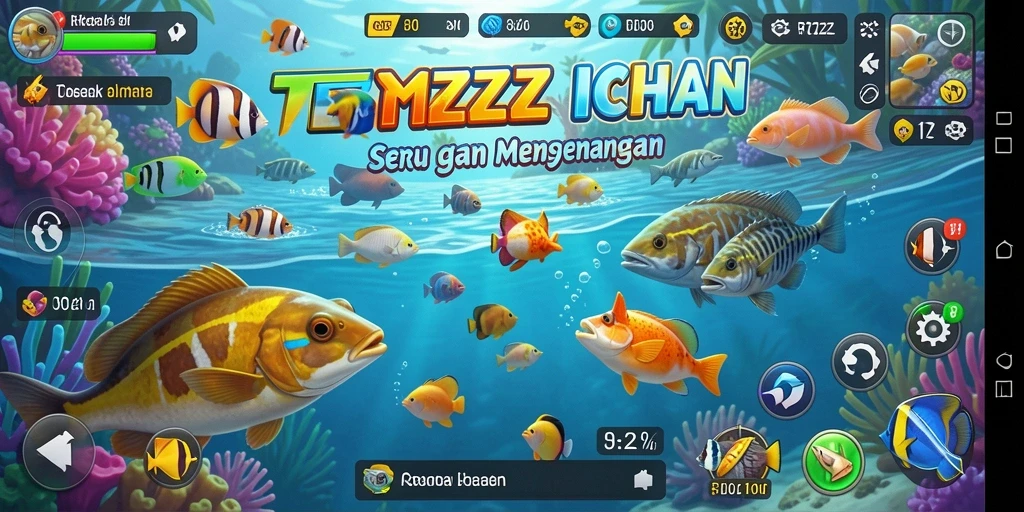 Screenshot gameplay RTZZ yang menampilkan momen menembak ikan.