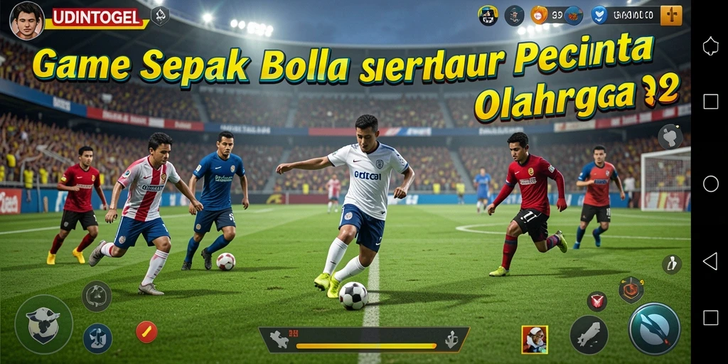 Screenshot utama UDINTOGEL menampilkan momen seru di lapangan sepak bola.
